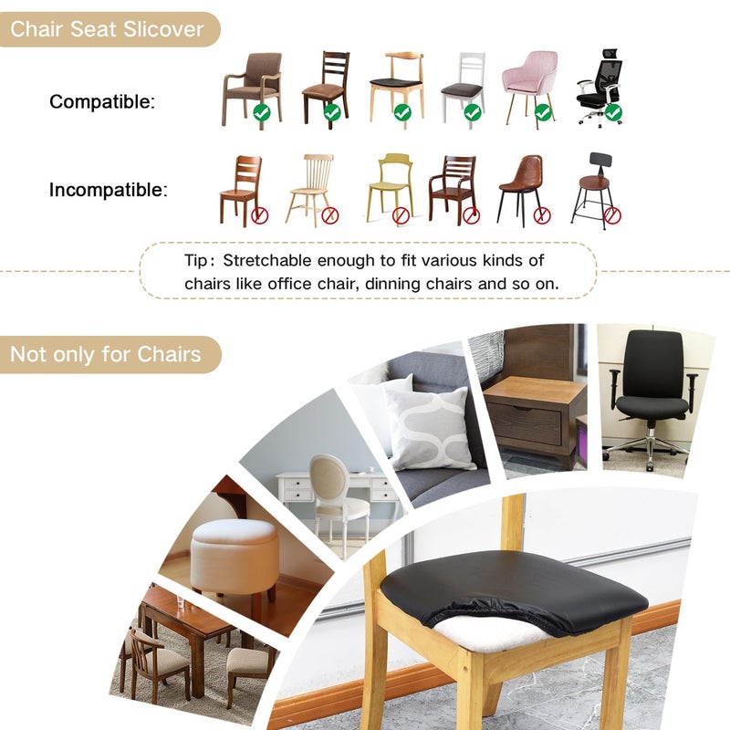 Eeaivnm Leather Stretch Chair Seat Covers with Elastic Ties Waterproof Dining Room PU Leather Chair Cover Seats Removable Washable Chair Protector Seat Cushion Slipcovers for Home Kitchen (Black  2 PCS) - Image 4