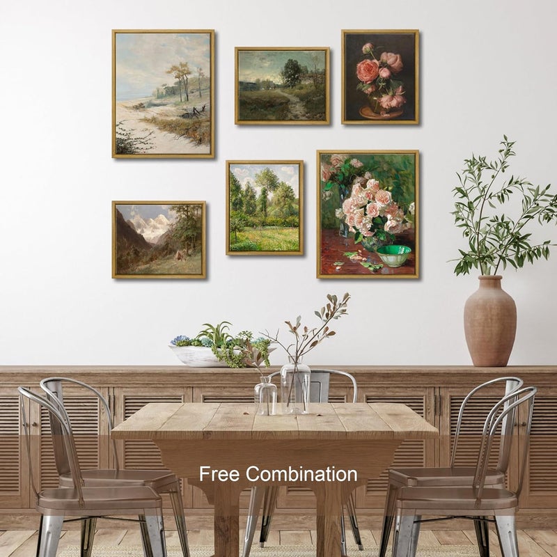 Pyradecor Vintage Canvas Wall Art Natural Wood Framed Home Decor Nature Mountain Landscape Classical Scenery Paintings Canvas Prints for Living Room Bedroom Farmhouse Decorations - Image 5