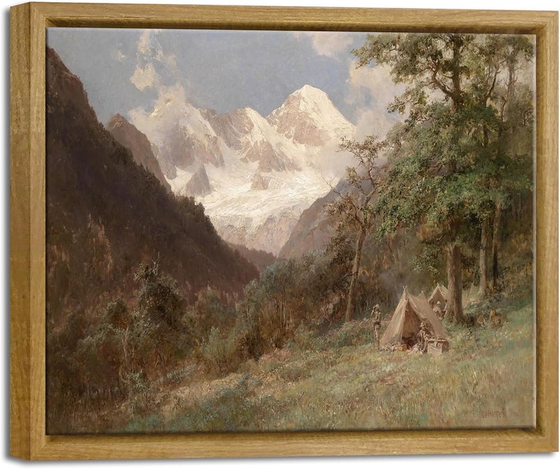 Pyradecor Vintage Canvas Wall Art Natural Wood Framed Home Decor Nature Mountain Landscape Classical Scenery Paintings Canvas Prints for Living Room Bedroom Farmhouse Decorations - Image 1