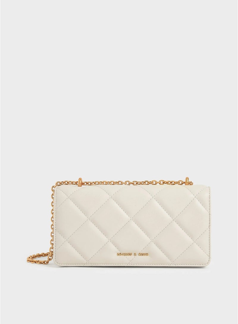 Charles & Keith Paffuto Diamond Chain Long Wallet - Cream - Image 1