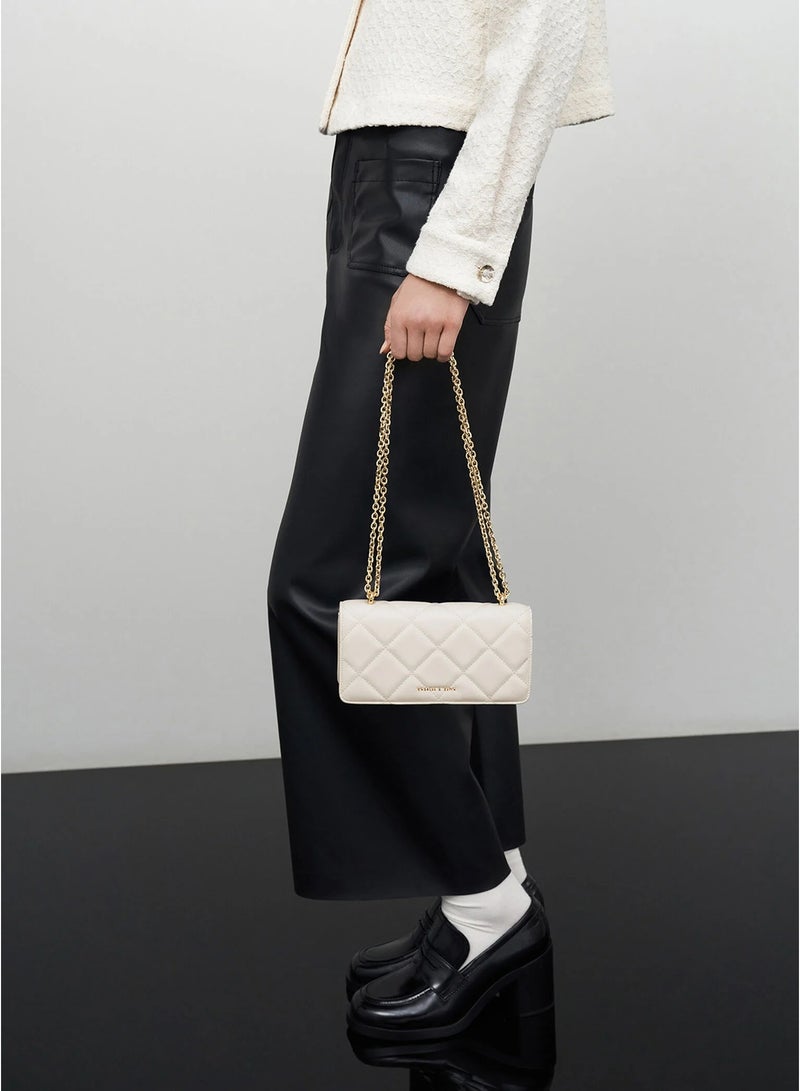 Charles & Keith Paffuto Diamond Chain Long Wallet - Cream - Image 2