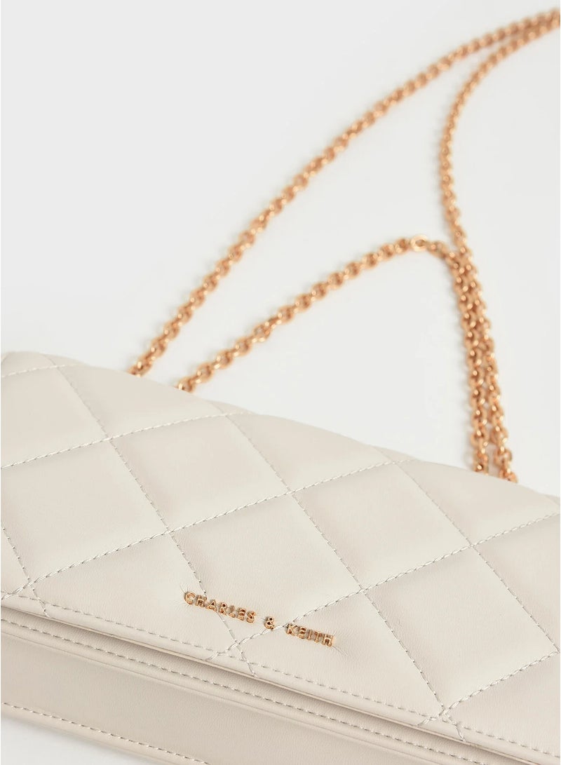 Charles & Keith Paffuto Diamond Chain Long Wallet - Cream - Image 5