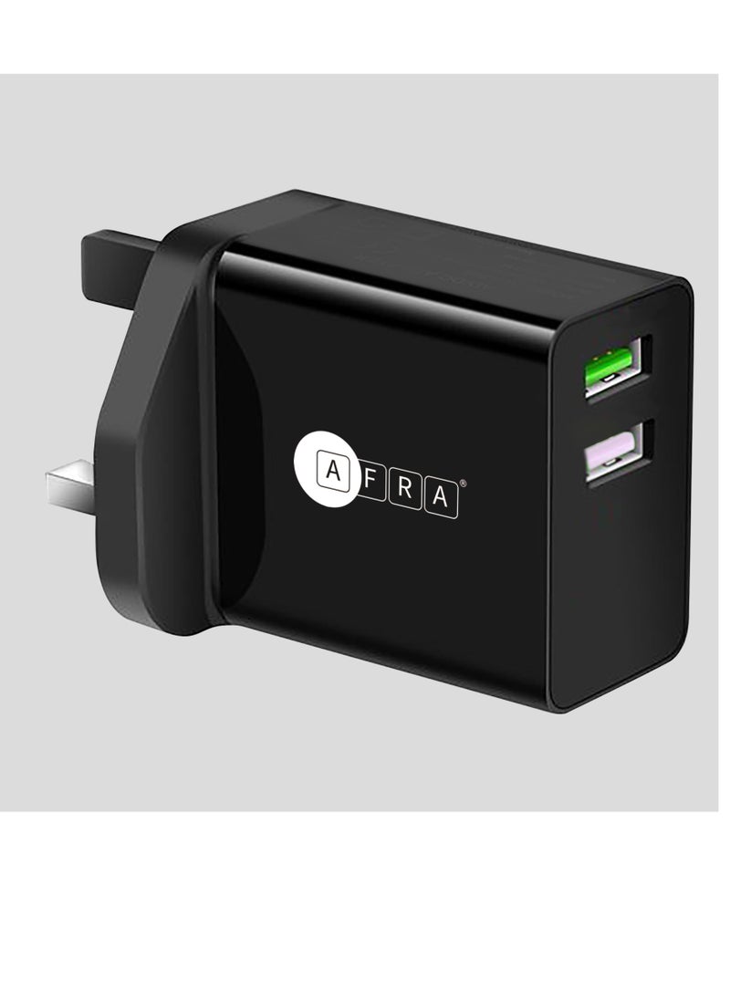 AFRA - AFRA USB Wall Charger, 18 W, 2.4A Charging Speed, Dual Ports, USB A, Fast Charging, Light, Overheat and Short Circuit Protection, Compact Design - Image 1