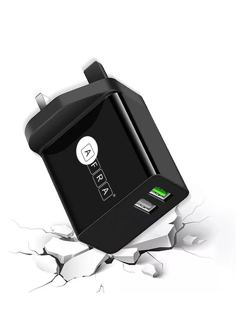 AFRA - AFRA USB Wall Charger, 18 W, 2.4A Charging Speed, Dual Ports, USB A, Fast Charging, Light, Overheat and Short Circuit Protection, Compact Design - Image 1
