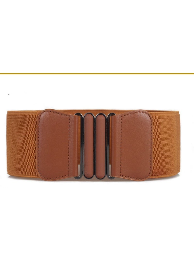 Loquat Simple Ultra Wide Women's Decoration On Buckle Waist Seal Elastic 90g  Brown 