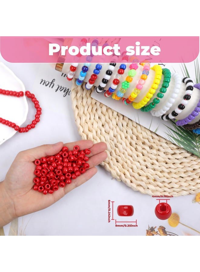 KAKW Red Pony Beads for Bracelet 1000 Pcs Plastic Beads for Friendship Bracelets 6x9mm Large Hole Beads for Hair Braiding Small Beads Necklace Earrings Jewelry Making - Image 2