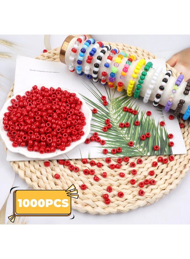 KAKW Red Pony Beads for Bracelet 1000 Pcs Plastic Beads for Friendship Bracelets 6x9mm Large Hole Beads for Hair Braiding Small Beads Necklace Earrings Jewelry Making - Image 3
