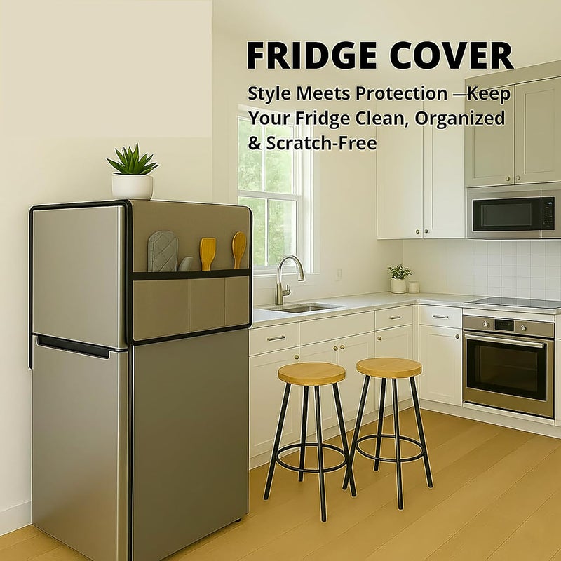 Fancy Walas Refrigerator Single Door Waterproof, Dustproof, Refrigerator Top Cover, Protective Cover for Fridges with Extra Storage Space Nylon Top cover with 6 Storage Pockets ( Brown, 130 x 54 cm ) - Image 5