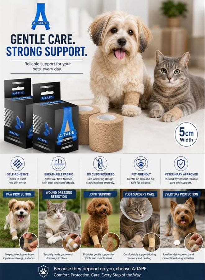 A-Tape Cohesive Crepe (5cm X 4.5 mtr, Pack of 2) Elastic Self Adherent Crepe Bandage Breathable Self Adhesive Cohesive Bandage for Humans & Pets (Dogs, Cats, Birds) (5 cm) (White) - Image 4