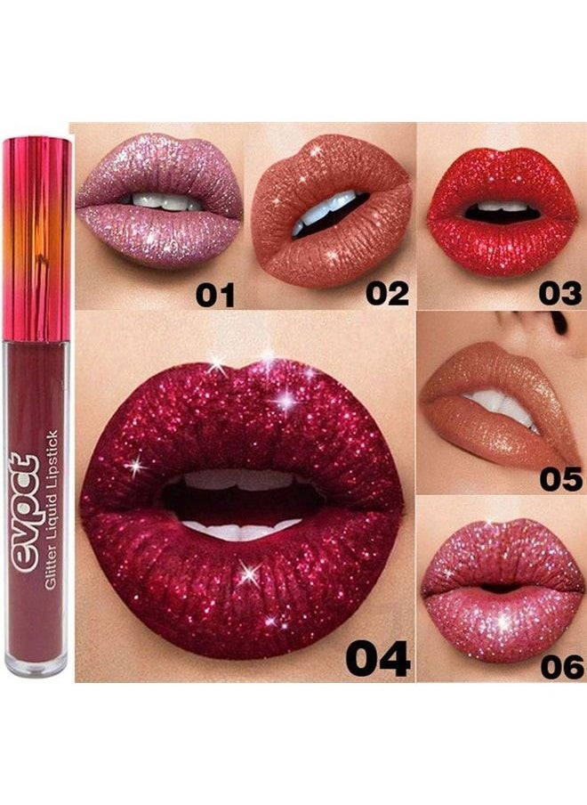 evpct - 6Pcs Matte to Glitter Liquid Lipstick Long Lasting Lip Set Kit,6 Color Diamond Shiny Dark Red Pink Purple Glitter Sparkly Glossy Metallic Shimmer Sparkle Waterproof Lipstick Lip Gloss for Women - Image 1