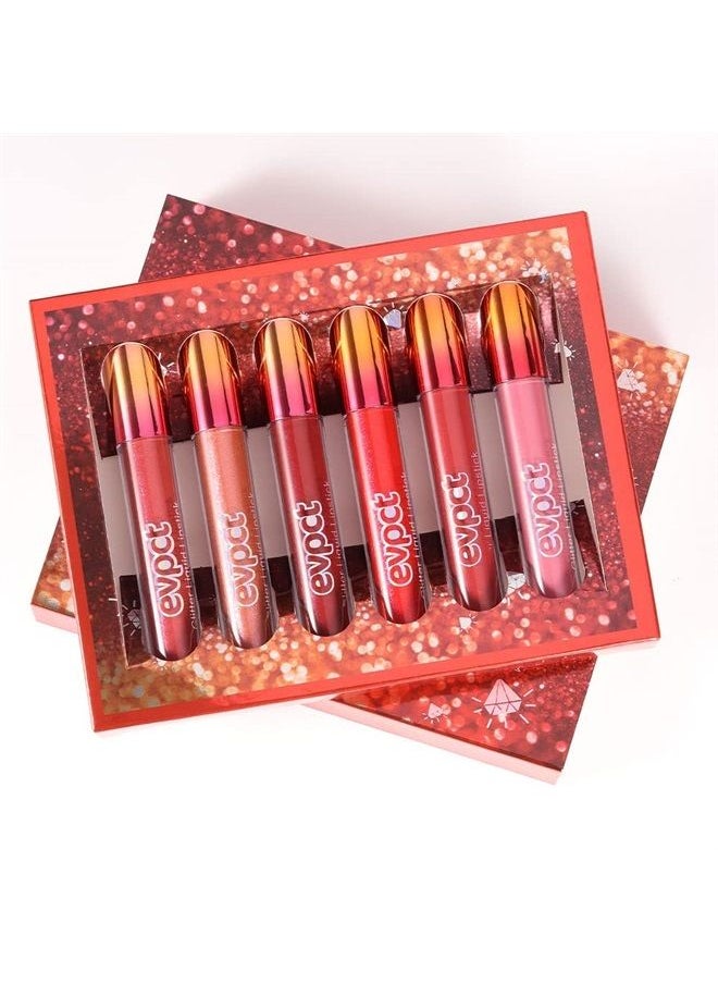 evpct - 6Pcs Matte to Glitter Liquid Lipstick Long Lasting Lip Set Kit,6 Color Diamond Shiny Dark Red Pink Purple Glitter Sparkly Glossy Metallic Shimmer Sparkle Waterproof Lipstick Lip Gloss for Women - Image 1