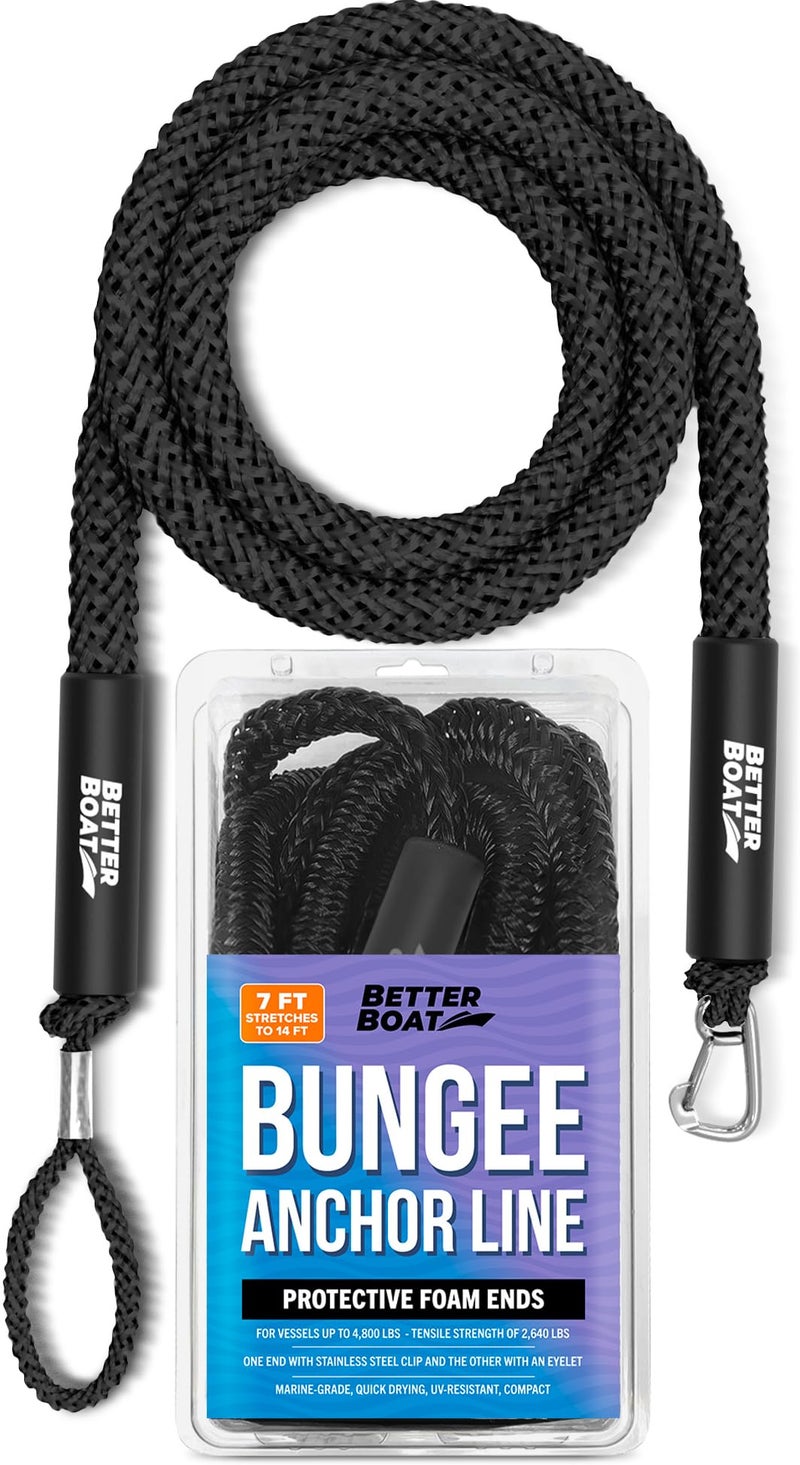 Bungee Anchor Rope Elastic Snubber Anchor Line 7 ft to 14 ft Stretch Black for Boats and Anchors