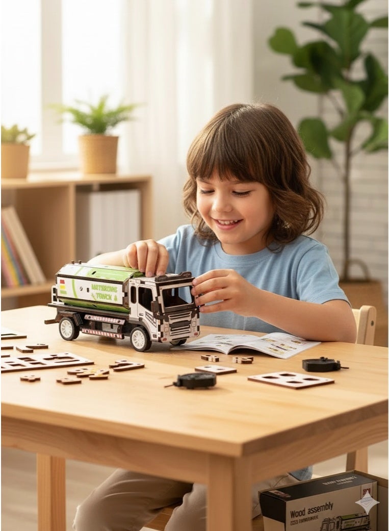 سعودي سيليكت لعبة شاحنة سقي خشبية ثلاثية الأبعاد جذابة - مجموعة تجميع نموذجية ممتعة لتعلم العلوم والتكنولوجيا والهندسة والرياضيات - Image 2