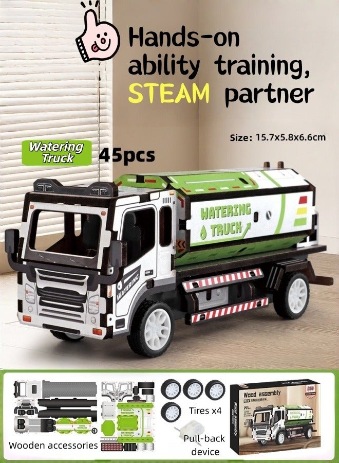 سعودي سيليكت لعبة شاحنة سقي خشبية ثلاثية الأبعاد جذابة - مجموعة تجميع نموذجية ممتعة لتعلم العلوم والتكنولوجيا والهندسة والرياضيات - Image 1