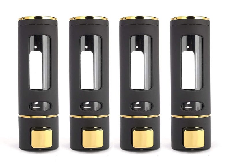 BATH GURU Wall Mounted Soap Dispenser for Bathroom Kitchen Liquid Soap Shampoo Handwash Sanitizer Lotion Gel Dispenser for Hotel School Colleges Hospital Bathrooms ABS Plastic Black Gold Pack of 4 - Image 1