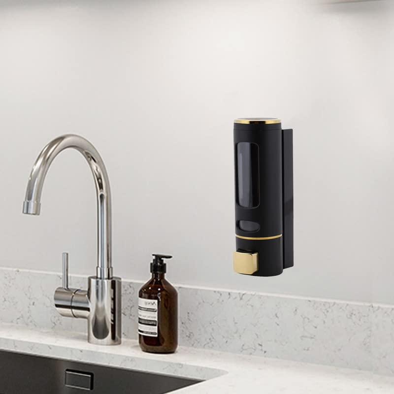 BATH GURU Wall Mounted Soap Dispenser for Bathroom Kitchen Liquid Soap Shampoo Handwash Sanitizer Lotion Gel Dispenser for Hotel School Colleges Hospital Bathrooms ABS Plastic Black Gold Pack of 4 - Image 4
