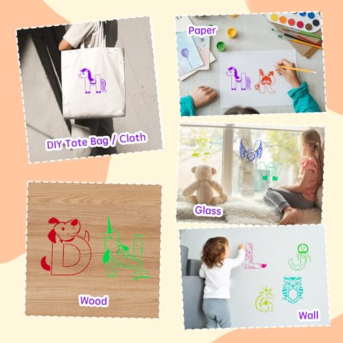 Kaemi Animal Letter Stencils for Painting - 26 Pcs Reusable Stencils for Crafts, Kids Learning, Drawing & DIY Painting on Wood, Walls, Cards, Rocks (6x6 in) - Image 4