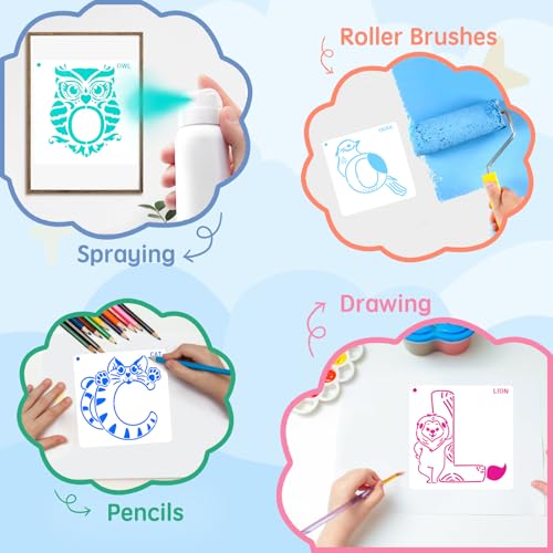 Kaemi Animal Letter Stencils for Painting - 26 Pcs Reusable Stencils for Crafts, Kids Learning, Drawing & DIY Painting on Wood, Walls, Cards, Rocks (6x6 in) - Image 3
