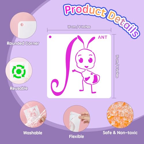 Kaemi Animal Letter Stencils for Painting - 26 Pcs Reusable Stencils for Crafts, Kids Learning, Drawing & DIY Painting on Wood, Walls, Cards, Rocks (6x6 in) - Image 2