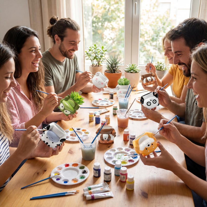 Chuangdi 6 Sets DIY Ceramic Succulent Pots Paint Animal Planters Unpainted Plant Flower Pot Paintable Ceramic Painting Kit Drainage Hole Color Paints Paintbrushes Palettes for Craft Activity - Image 4