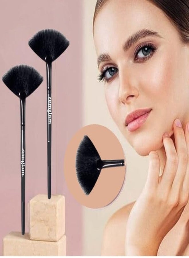 Zemglam Synthetic Bristle Fan Brush, Set of 2, for Highlighting and Contouring - Image 2