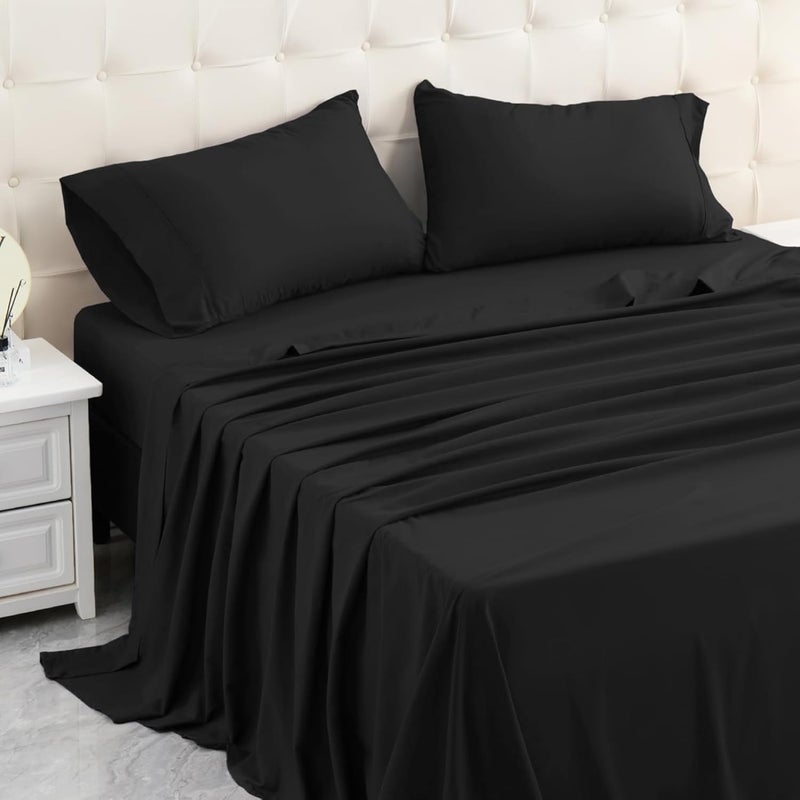 FOAM CRAFT Luxury Quality 4 Piece Bed Sheet Set - Twin Size, Black - Image 1