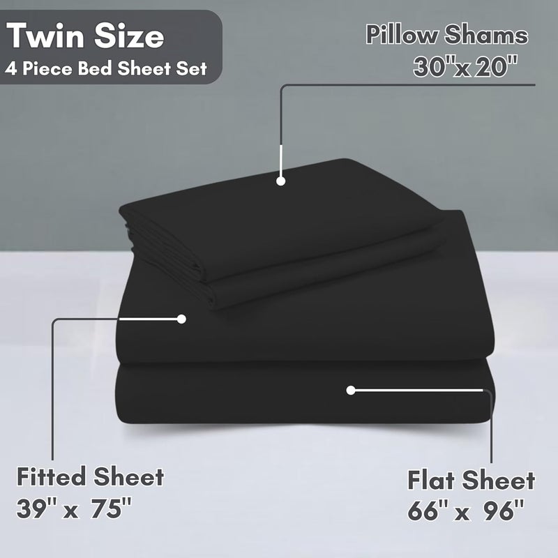 FOAM CRAFT Luxury Quality 4 Piece Bed Sheet Set - Twin Size, Black - Image 2