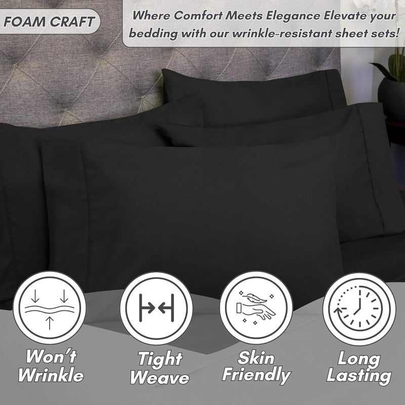 FOAM CRAFT Luxury Quality 4 Piece Bed Sheet Set - Twin Size, Black - Image 3