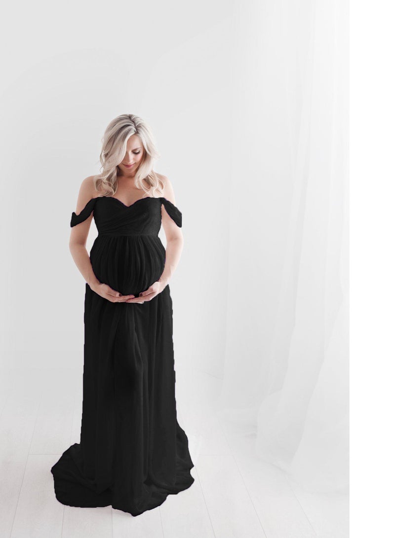Loquat Women Pregnant Long Dress Black  - Image 2