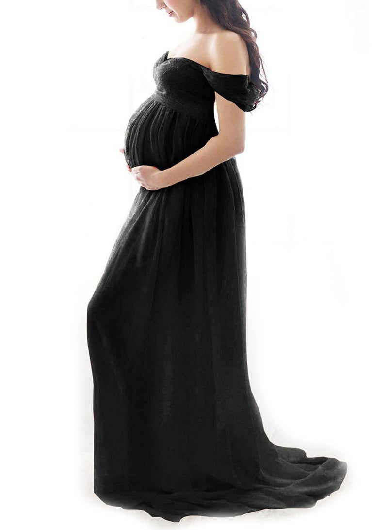 Loquat Women Pregnant Long Dress Black  - Image 1