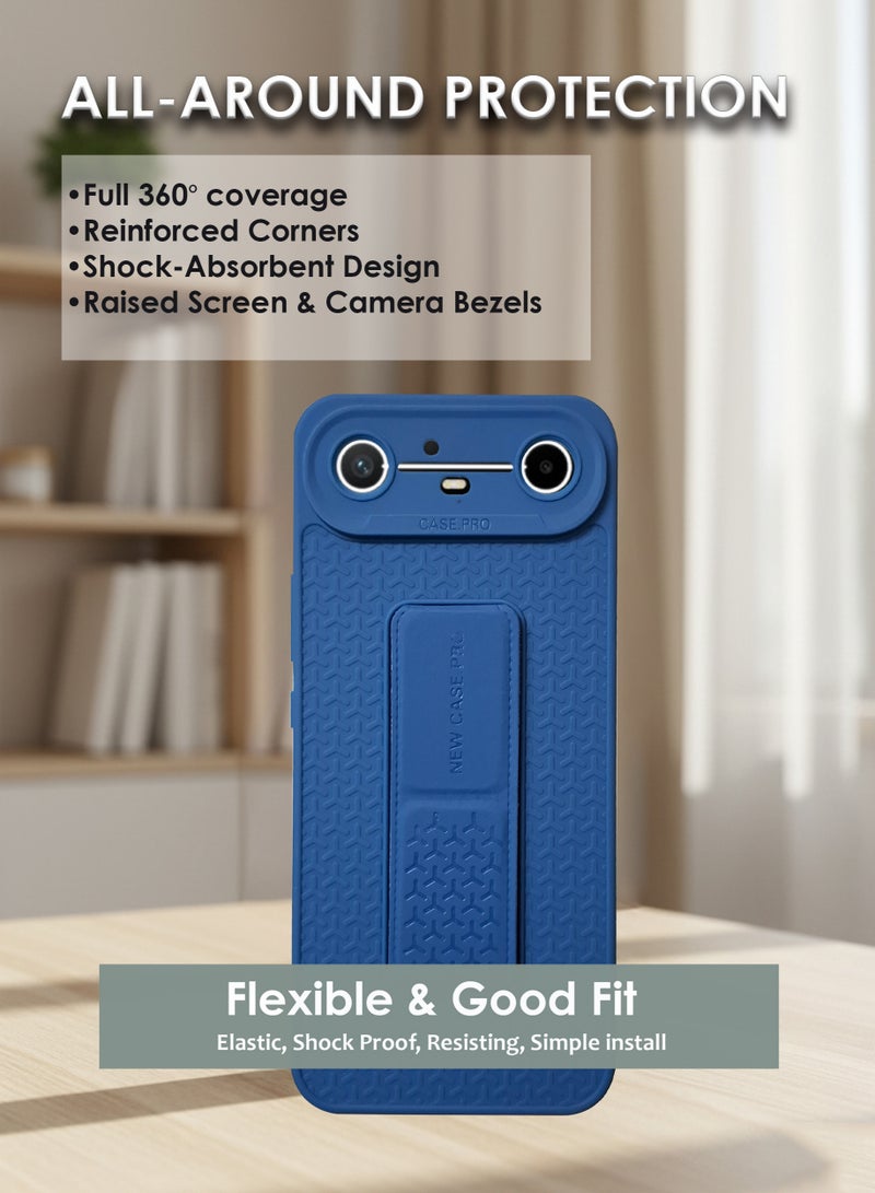 جراب Tecno Pova Slim بمقبض يدوي - حامل مغناطيسي وحامل مدمج لهاتف Tecno Pova Slim - قبضة قوية لحامل السيارة المغناطيسي، جراب سيليكون أنيق وعملي، يوفر أقصى درجات الراحة ومشاهدة بدون استخدام اليدين - أزرق داكن - Image 4