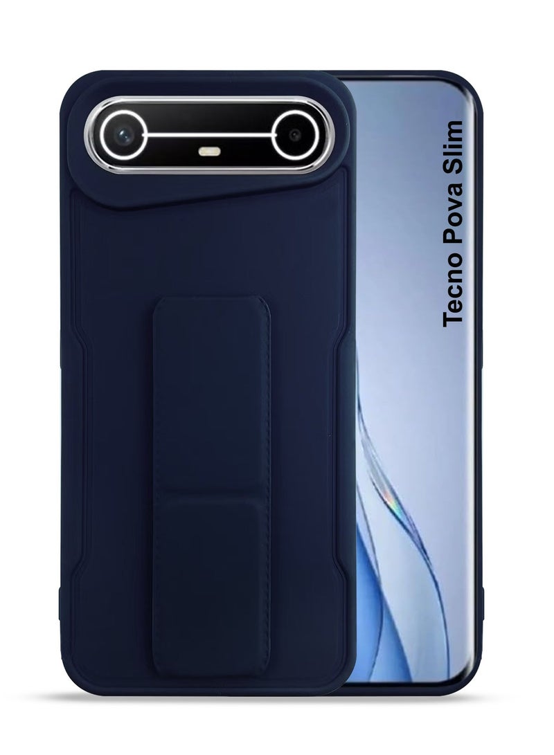Tecno Pova Slim Hand Grip Case Cover - Magnetic Hand Grip Holder & Kickstand Case For Tecno Pova Slim - Strong Grip for Magnetic Car Holder, Stylish Silicone Case & Functional, Ultimate Convenience & Hands-Free Viewing - Navy Blue - Image 1