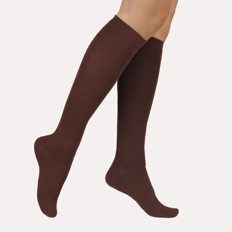 COTTON DAY Women's Soft Combed Cotton Knee High Long Calf Dress Socks Seamless Toe Shoe Size 6-9 Brown Cocoa - Image 2