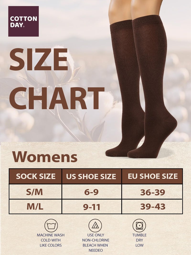 COTTON DAY Women's Soft Combed Cotton Knee High Long Calf Dress Socks Seamless Toe Shoe Size 6-9 Brown Cocoa - Image 5