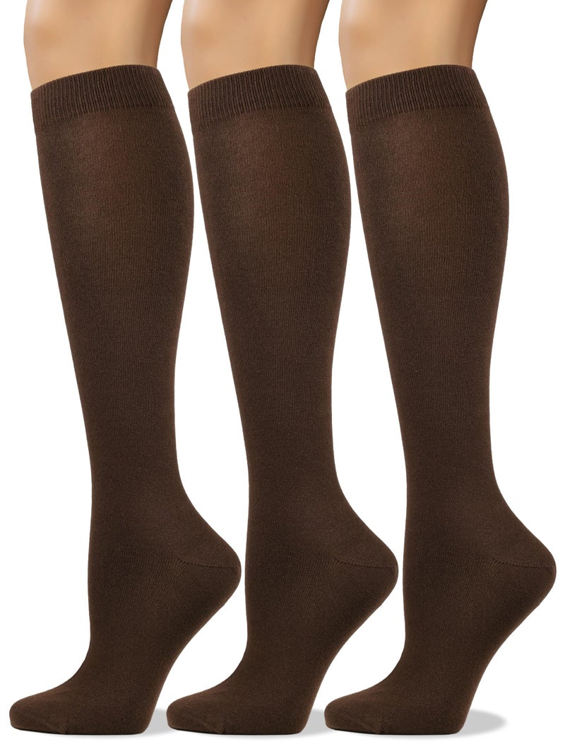 COTTON DAY Women's Soft Combed Cotton Knee High Long Calf Dress Socks Seamless Toe Shoe Size 6-9 Brown Cocoa - Image 1