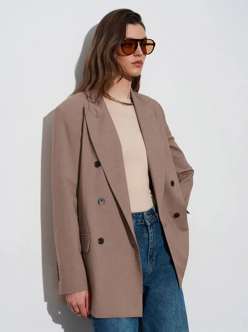 ديلفين DILVIN Oversized Long Crepe Blazer Jacket
