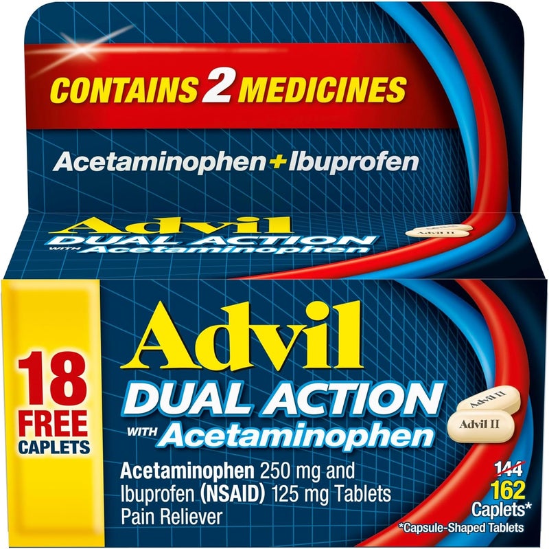 Advil أدفيل أقراص مزدوجة العمل المغلفة مع أسيتامينوفين إيبوبروفين 125 ملغ وأسيتامينوفين 250 ملغ 144 حبة و18 حبة إضافية - Image 1