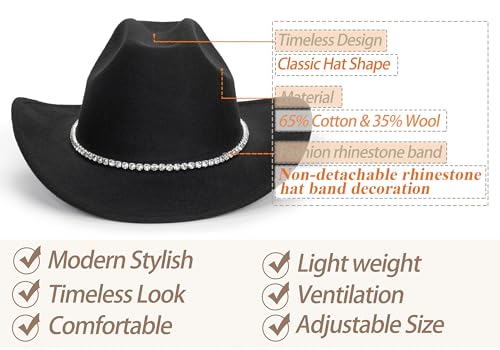 CXQRR Glitter Silver Black Cowboy Hats for Women - Western Sparkly Rhinestone Cowgirl Hat for Ladies - Image 4
