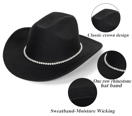 CXQRR Glitter Silver Black Cowboy Hats for Women - Western Sparkly Rhinestone Cowgirl Hat for Ladies - Image 3