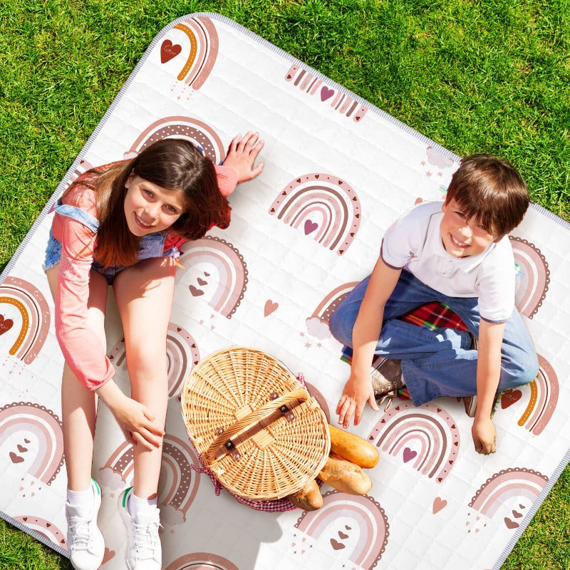 Funtery 43 x 43 Inch Boho Baby Play Mat Portable Crawling Washable Foldable Tummy Time Non Slip Baby Floor Large Playpen Mat for Infants Toddlers Floor Playpen Activity(Boho Rainbow) - Image 5