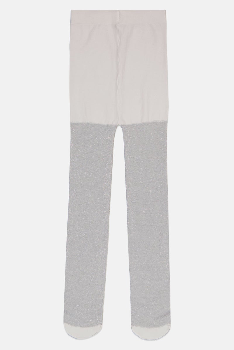 Fox Toddlers Girl Glittered Pull On Tights, Grey - Image 1