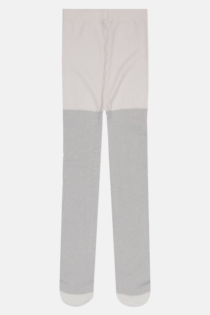 Fox Toddlers Girl Glittered Pull On Tights, Grey - Image 2