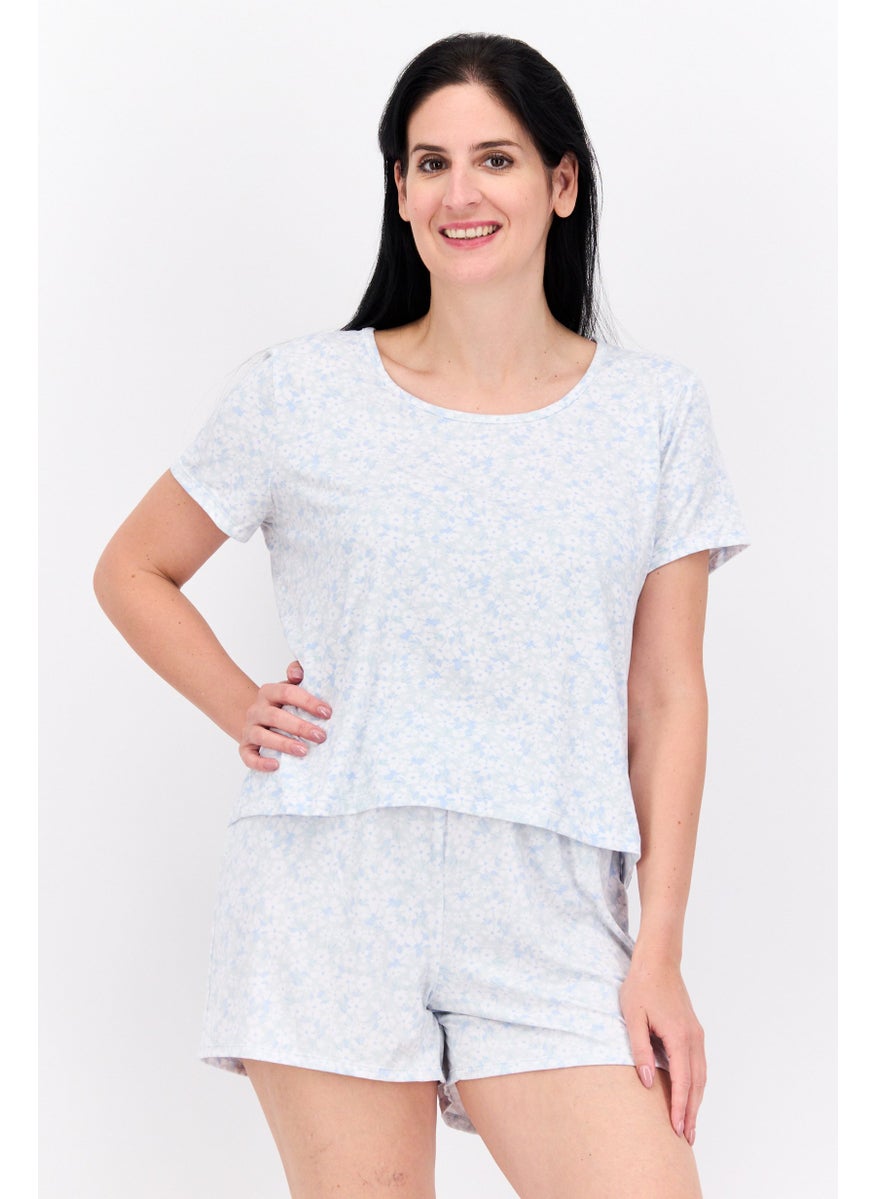 Kathy Ireland Women 2 Pieces Floral Print Pajama Set, White  - Image 1