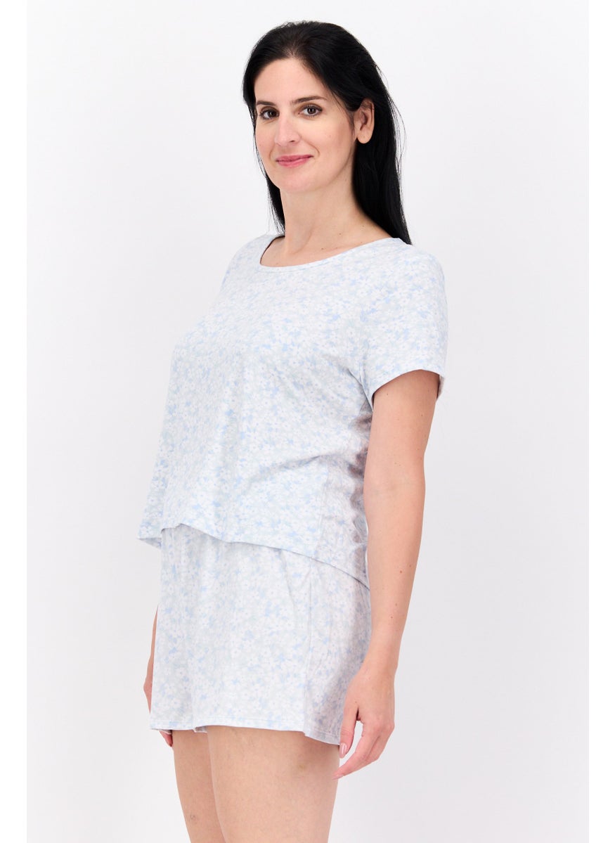 Kathy Ireland Women 2 Pieces Floral Print Pajama Set, White  - Image 2
