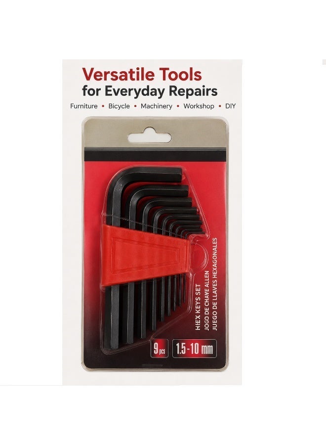 9-Piece Metric Long Arm Hex Key Set, 1.5–10mm L-Shaped Allen Wrench Kit, Chrome Vanadium Steel Hexagon Keys with Storage Holder for Bicycle, Furniture, Automotive and DIY Repair - Image 5