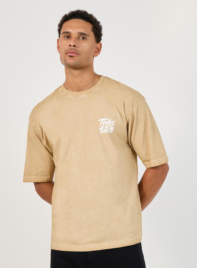 Styli Oversized Acid Washed Take It Easy Chest Print T-shirt - Image 1