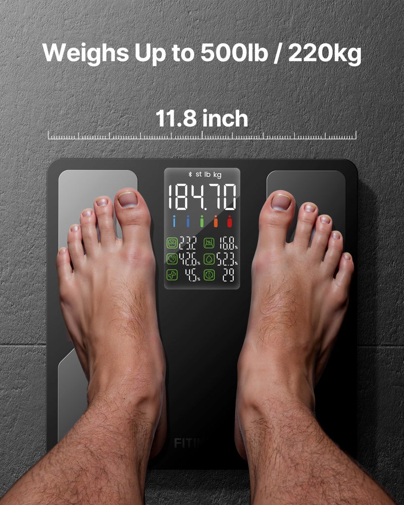FITINDEX Smart Scale with BMI, Body Fat, Muscle Mass, Scale for Body Weight and Fat Percentage, High Accurate Bluetooth Scale with Large Display, 13 Body Composition Analyzer Sync APP, 500lbs, 11.8" - Image 3