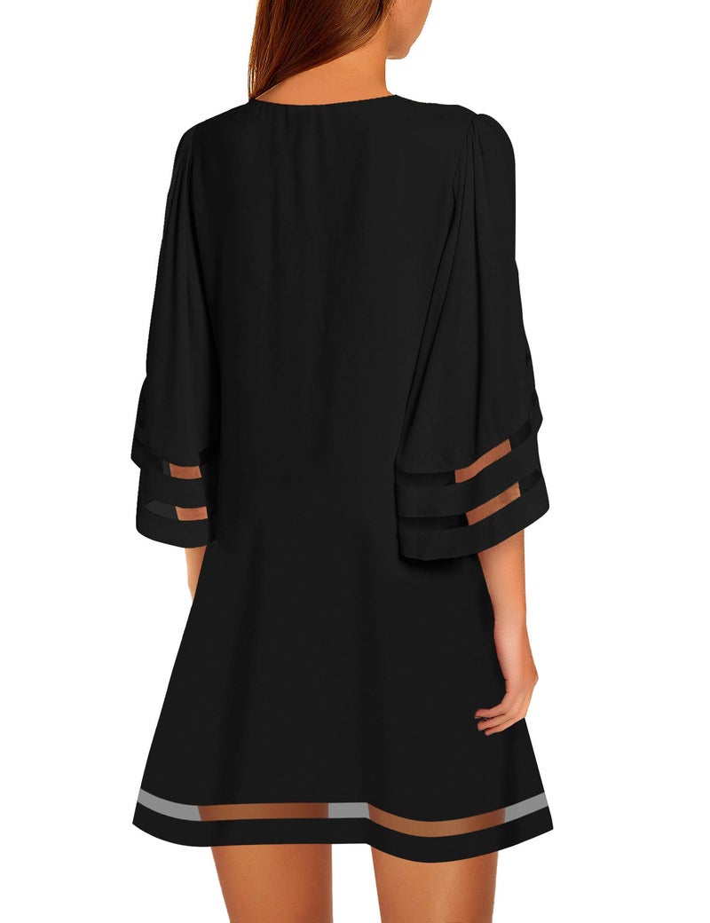 LookbookStore Black Dress for Women 2025 Summer Tunic Black Dresses for Special Occasions Wedding Guest Bell Sleeve Tunic Dress Size XL 16 18 - Image 2