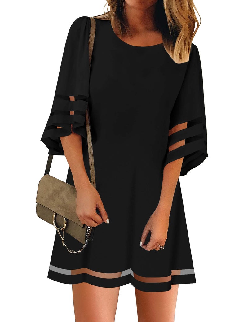 LookbookStore Black Dress for Women 2025 Summer Tunic Black Dresses for Special Occasions Wedding Guest Bell Sleeve Tunic Dress Size XL 16 18 - Image 1