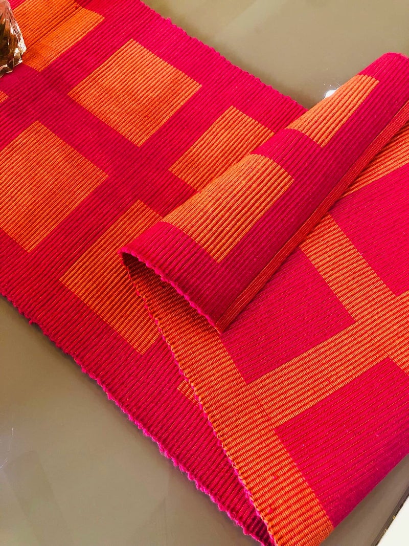 Rangbhar Handloom Ribbed Cotton Table Runner for Living/Dining Room/Home Decor, Anti Skid, Reversible, Machine Washable, 12 X 60 inches, Striped, Pink Orange Box - Image 4